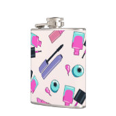 Rosa und violettes Make-up-Kosmetikmuster Flachmann (Links)