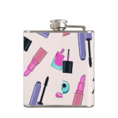 Rosa und violettes Make-up-Kosmetikmuster Flachmann (Rückseite)