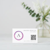 Rosa und violettes modernes Monogramm-QR-Code Visitenkarte (Stehend Vorderseite)