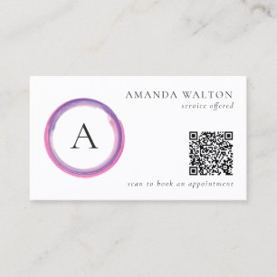 Rosa und violettes modernes Monogramm-QR-Code Visitenkarte