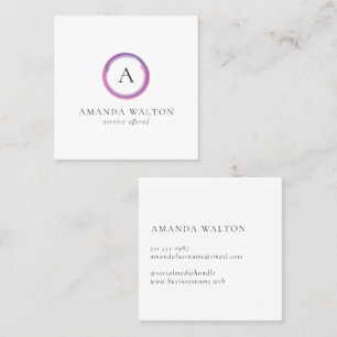 Rosa und violettes Monogramm Modern Quadratische Visitenkarte