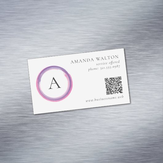 Rosa und violettes Monogramm QR-Code Modern Magnetische Visitenkarte (Beispiel)