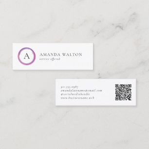 Rosa und violettes Monogramm QR-Code Modern Mini Visitenkarte