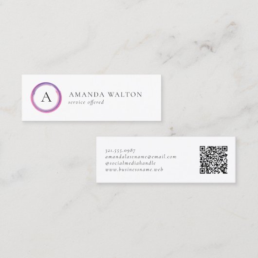 Rosa und violettes Monogramm QR-Code Modern Mini Visitenkarte (Vorne/Hinten)