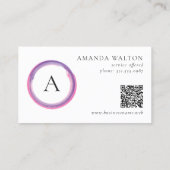 Rosa und violettes Monogramm QR-Code Modern Rabattkarte (Rückseite)