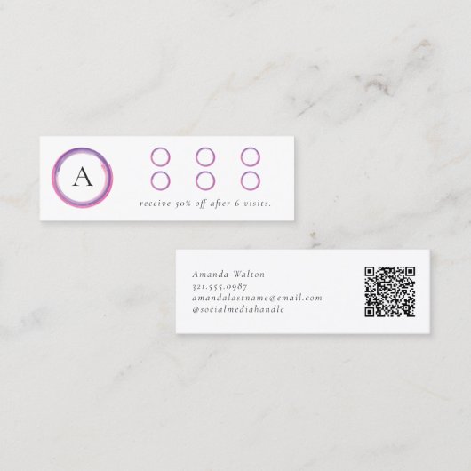 Rosa und violettes Monogramm QR-Code Modern Treuekarte (Vorne/Hinten)