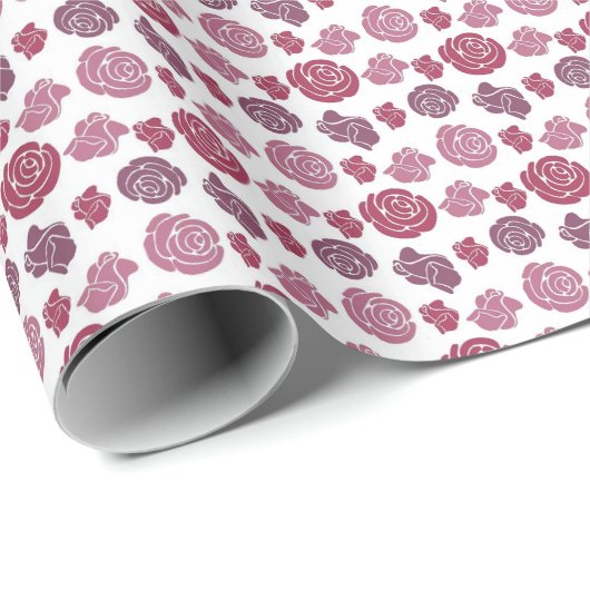 Rosa und violettes Rosenmuster Geschenkpapier (Rolleneckpunkt)