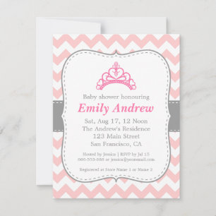 Rosa und Weiß Chevron, Prinzessin Babymädchen-Part Einladung