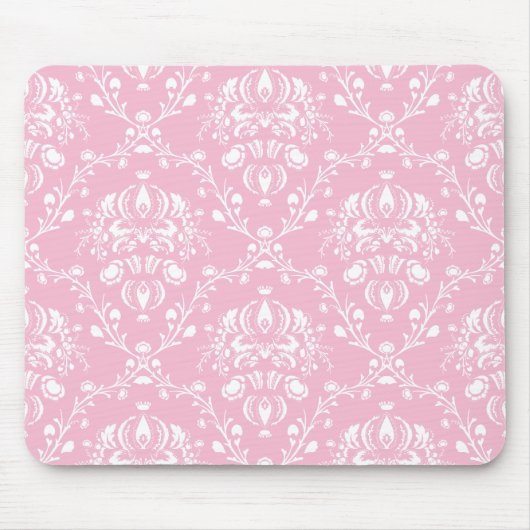 Rosa und Weiß Damast Mousepad (Vorne)