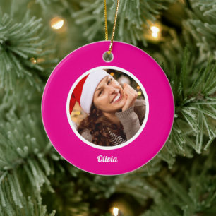 Rosa und Weiß einfaches Familienname-Monogramm FOT Keramik Ornament