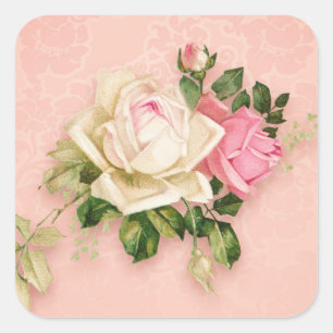 Rosa und Weiß Elegante Rose Bouquet Quadratischer Aufkleber