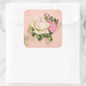 Rosa und Weiß Elegante Rose Bouquet Quadratischer Aufkleber (Tasche)