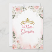 Rosa und Weiß Floral Quinceañera Gold Krone Mexika Einladung (Rückseite)