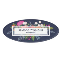 Rosa und Weiß Florals Navy Blue