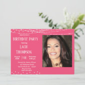 Rosa und Weiß Foto Geburtstag Einladung (Stehend Vorderseite)