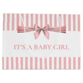 Rosa und weiß gestreifte Babydusche Große Geschenk Geschenktüte (Rückseite)