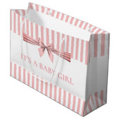 Rosa und weiß gestreifte Babydusche Große Geschenk Geschenktüte (Vorderseite Schrägansicht)