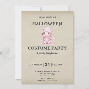 Rosa und weiß gestreifte Mumie Vintage Halloween Einladung