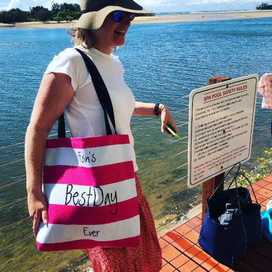 Rosa und weiß gestreifter Fun Chic Personalisiert Tasche