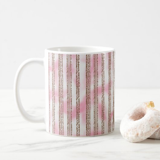 rosa und weiß gestreifter Hintergrund Kaffeetasse (Mit Donut)