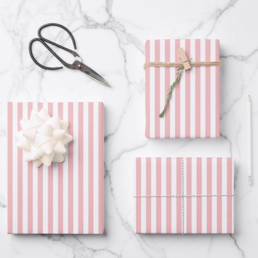 Rosa und weiß gestreiftes Brautparty Geschenkpapier Set (Vorderseite)