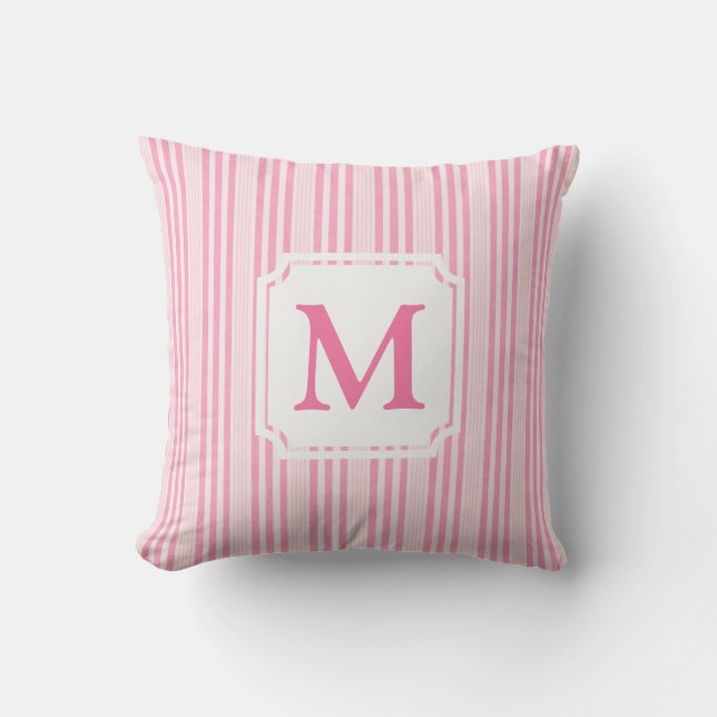 Rosa und weiß gestrichen | Cabana Monogram Kissen (Vorderseite)