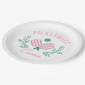 Rosa und weiß gestrichen | Pickleball Queen Pappteller (Schrägansicht)