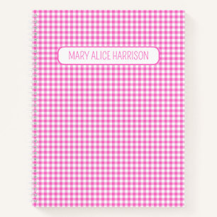 Rosa und Weiß Gingham Kariert Personalisiert Notizblock