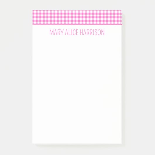 Rosa und Weiß Gingham Kariert Personalisiert Post-it Klebezettel (Vorderseite)
