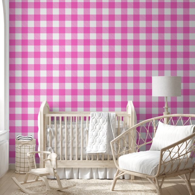 Rosa und Weiß Gingham Kariert Tapete (Kinder)