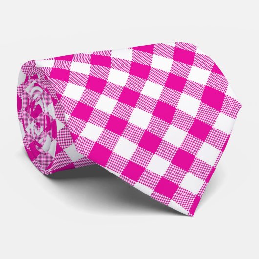 Rosa und Weiß Gingham Necktie Krawatte (Gerollt)