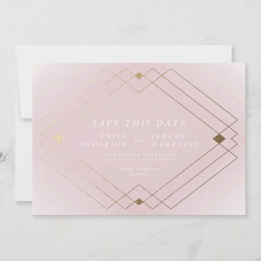 Rosa und Weiß | Gold Deko Lines Save the Date Ankündigung (Vorderseite)