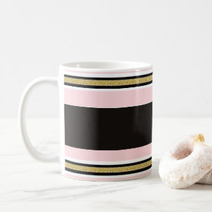 Rosa und Weiß Gold Schwarz Streifen Tasse