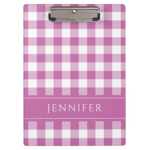 Rosa und weiß kariert Gingham-Muster Namensdruck Klemmbrett