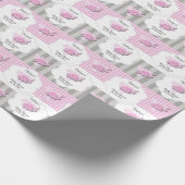 Rosa und Weiß Kariert mit Graustreifen Babydusche Geschenkpapier (Ecke)