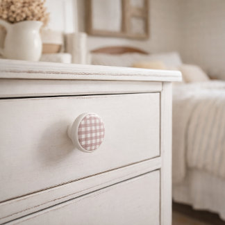 Rosa und weiß kariertes Gingham-Muster Keramikknauf