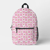 Rosa und weiß kariertes Muster Kirsche Rucksack (Vorderseite)