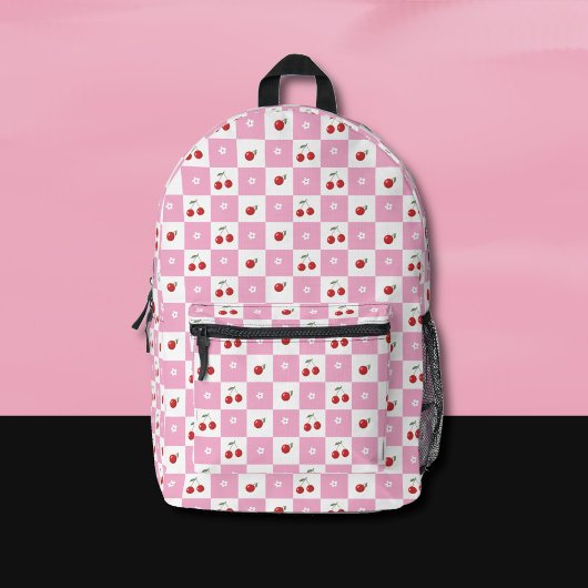 Rosa und weiß kariertes Muster Kirsche Rucksack