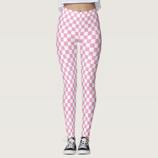 rosa und weiß kariertes Muster Leggings (Vorderseite)