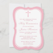 Rosa und Weiß Kreuz Heilige Kommunion oder Bestäti Einladung (Vorderseite)