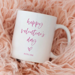 Rosa und Weiß | Lässige Schrift und Herzvalentine Kaffeetasse