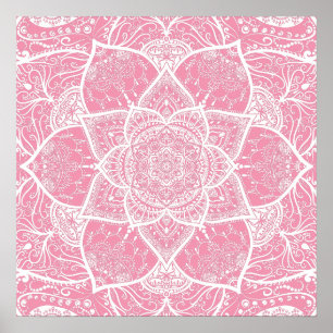 Rosa und Weiß Mandala - Loergano in Jasmine Poster