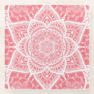 Rosa und Weiß Mandala - Loergano in Peach Glasuntersetzer