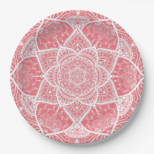 Rosa und Weiß Mandala - Loergano in Peach Pappteller