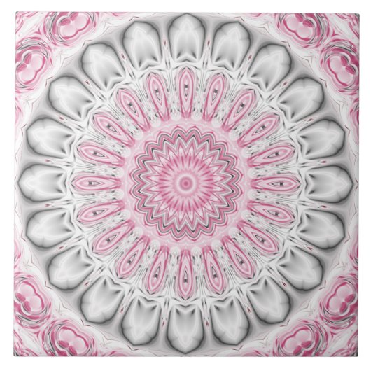 Rosa und Weiß Mandala Muster Design Fliese (Vorderseite)