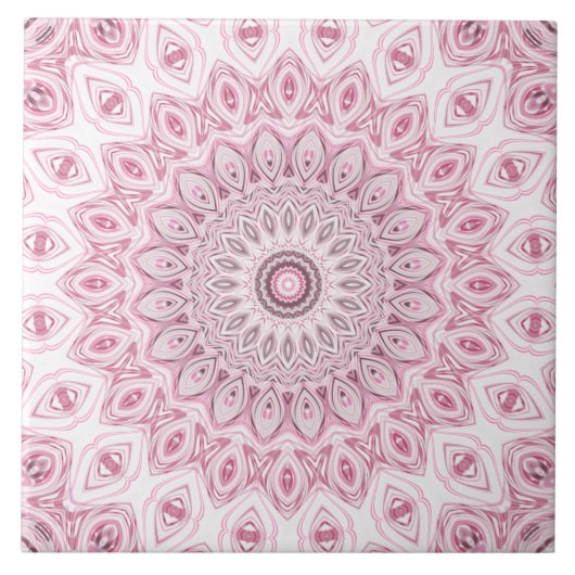Rosa und Weiß Mandala Muster Design Fliese (Vorderseite)