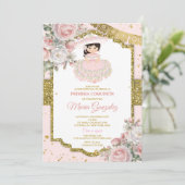 Rosa und Weiß mexikanische Presentación De Tres Añ Einladung (Stehend Vorderseite)