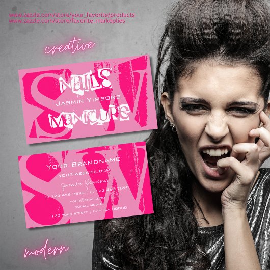 Rosa und weiß mit Monogramm Stilvoll auffangen Visitenkarte