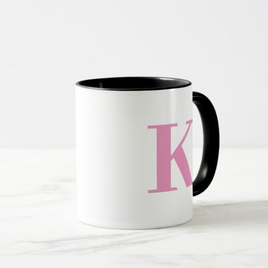 Rosa und weiß mit Monogramm Tasse (VorderseiteRechts)