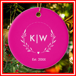 Rosa und Weiß Moderne Anfangsbuchstaben-Monogram Keramik Ornament
